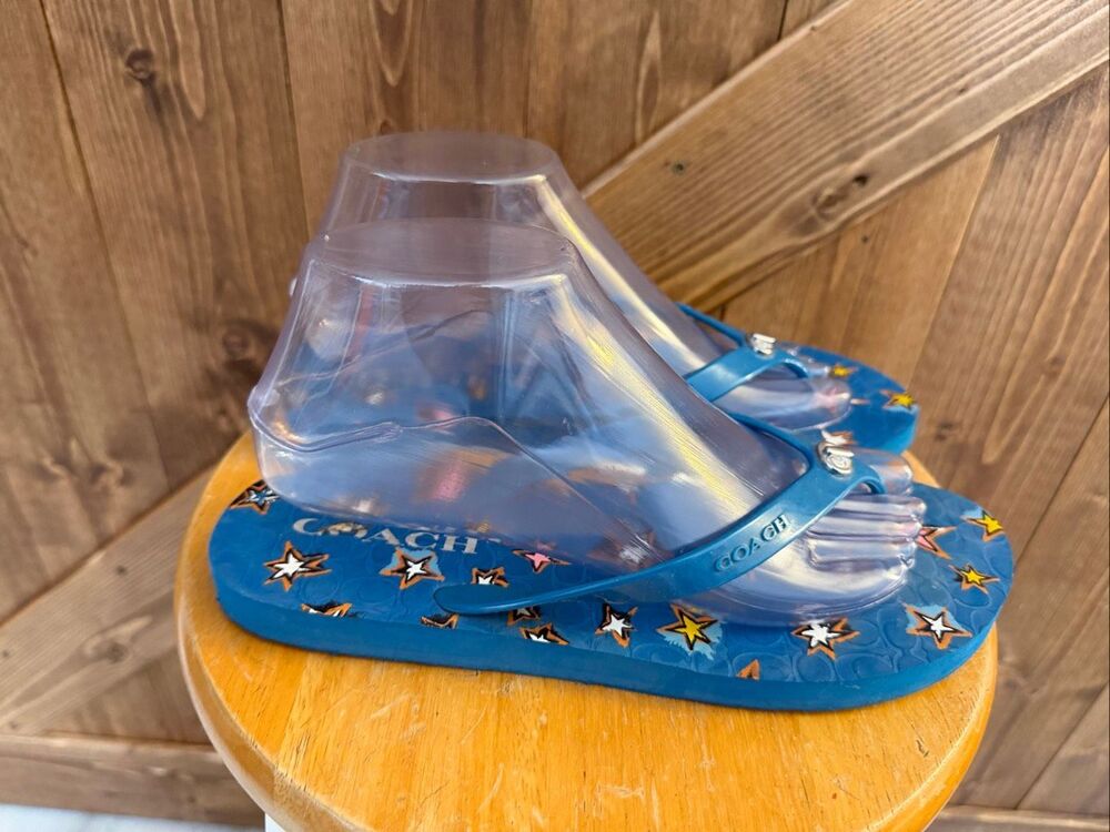 Coach blue sandals allover multicolor star print and signature Coach “C” size 9/